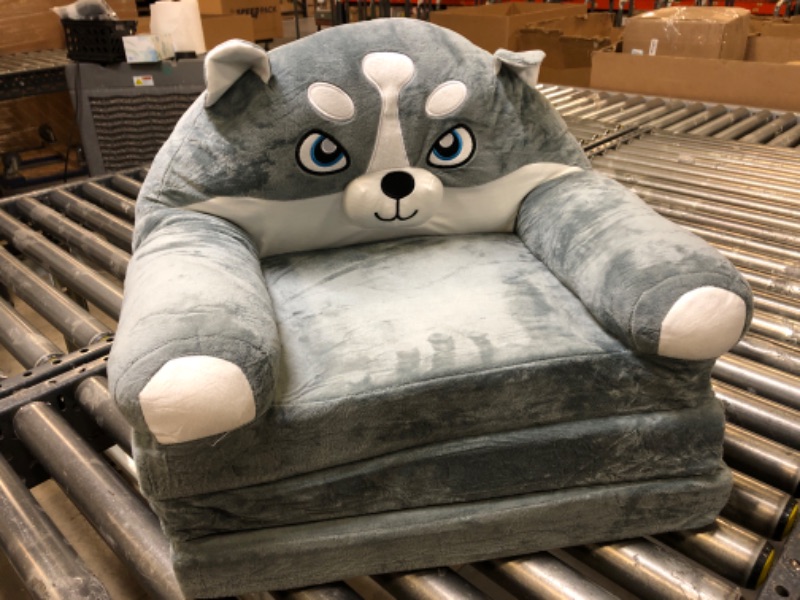 Photo 2 of DOFIMATE 2 in 1 Grey Kids Toddler Couch Fold Out, Plush Kids Chair Personalized Baby Couch Flip Open for Boys Mini Couch Baby Sofa Bed Chair for Toddlers 0-3 Grey Husky