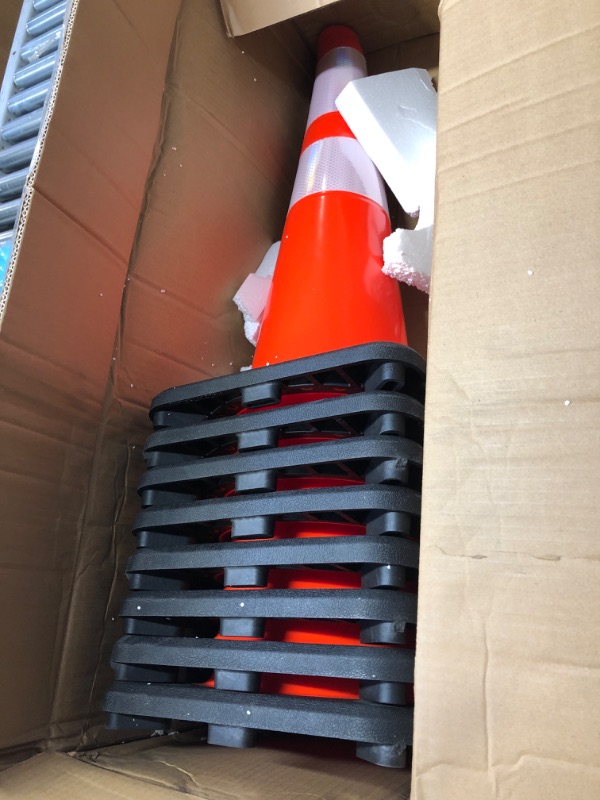 Photo 3 of (8 Cones) BESEA 28” inch Orange PVC Traffic Cones, Black Base Construction Road Parking Cone Structurally Stable Wearproof (28" Height) 01_28"(8 Cones)