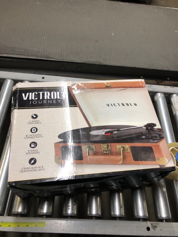 Photo 2 of Victrola Vintage 3-Speed Bluetooth Portable Suitcase Record Player with Built-in Speakers | Upgraded Turntable Audio Sound| Includes Extra Stylus | Brown Brown Record Player