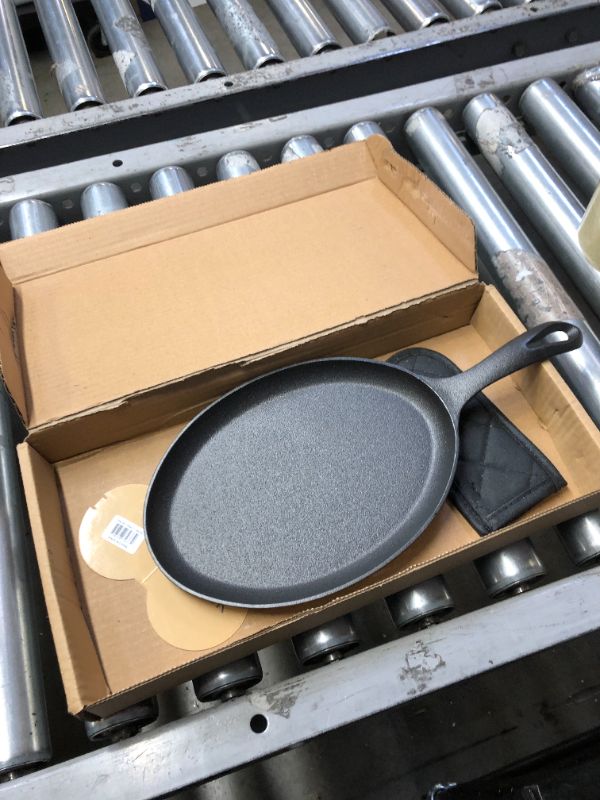 Photo 2 of HAWOK Cast Iron Fajita Plate Sizzler Pan Set with  and Handle Holder, Pre-seasoned Cast Iron Skillet with Wooden Base and Handle Cover