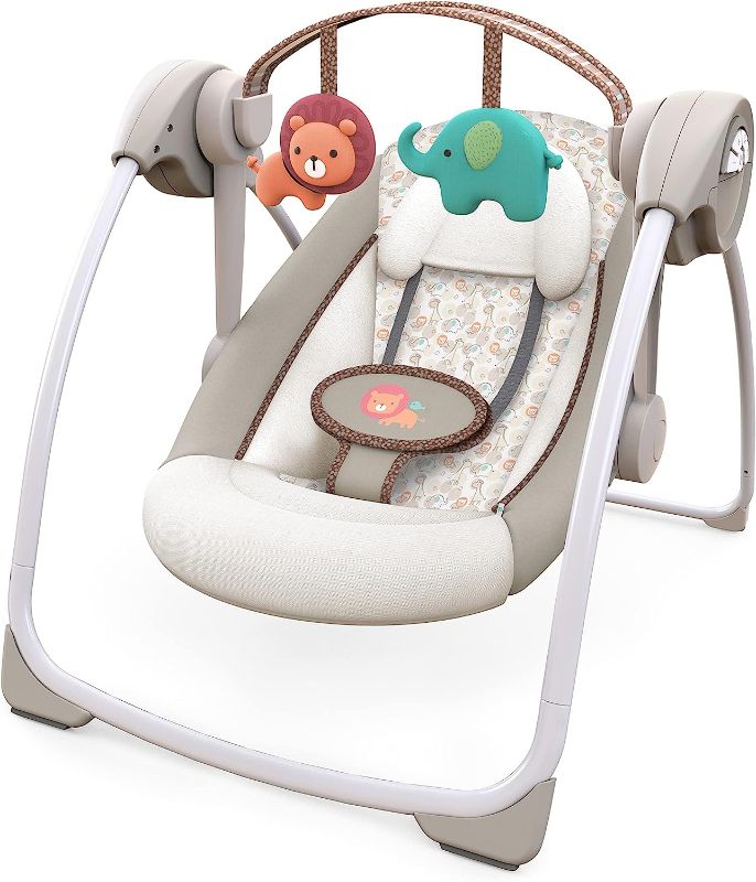 Photo 1 of Ingenuity Soothe 'n Delight Compact Portable 6-Speed Plush Baby Swing with Music, Folds Easy, 0-9 Months 6-20 lbs (Cozy Kingdom)
