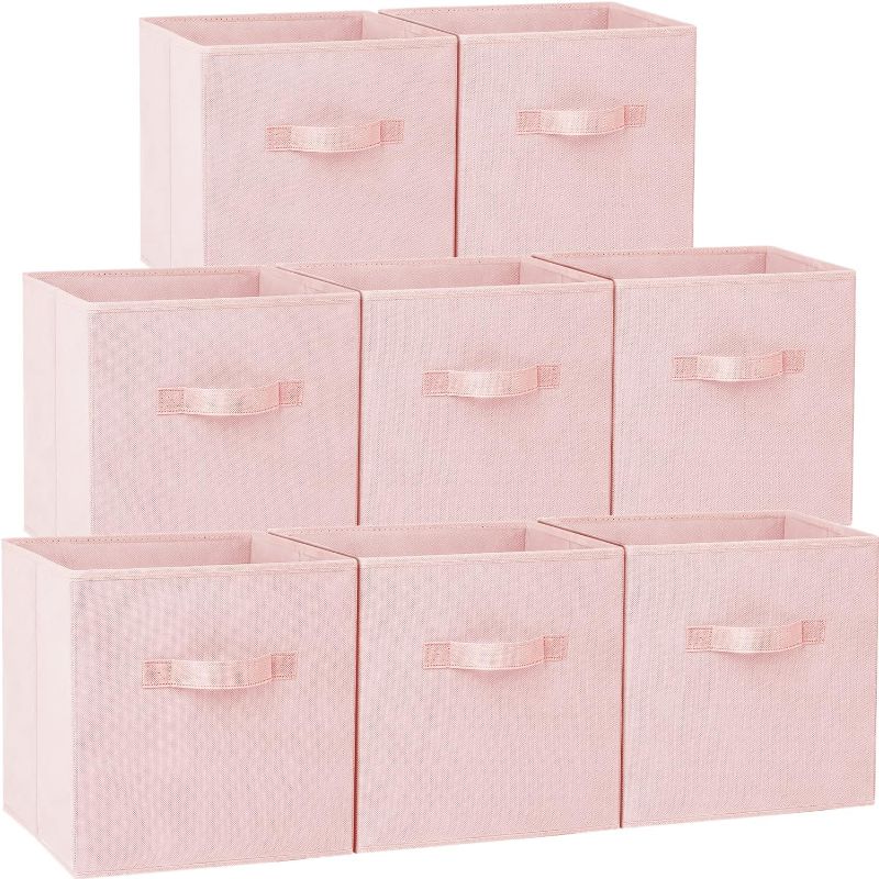 Photo 1 of 11 Inch Cube Storage Cubes (Set of 8), Fabric Collapsible Clothes Storage Bins with Dual Handles, Foldable Cube Baskets for Shelf, Closet Organizers and Storage Box (Pink)
