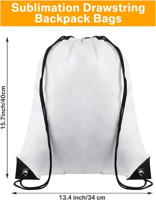 Photo 1 of 10 Pcs Sublimation Drawstring Backpack Bulk White Sublimation Blank Drawstring Bags Reusable Gym Sport Cinch Sack Backpack Heat Press DIY Crafts 