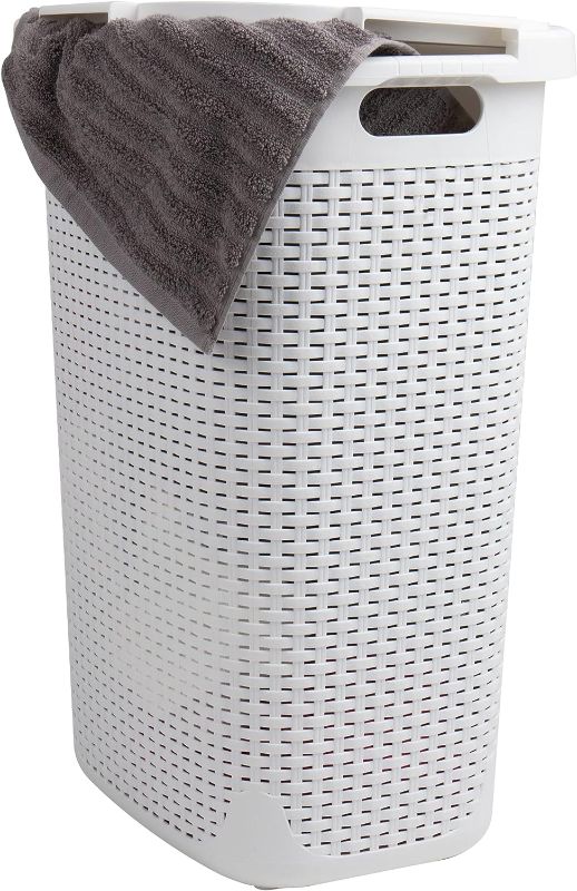 Photo 1 of  Slim Laundry Hamper, 60L Capacity, Handles, Hinged Lid, Ventilated,