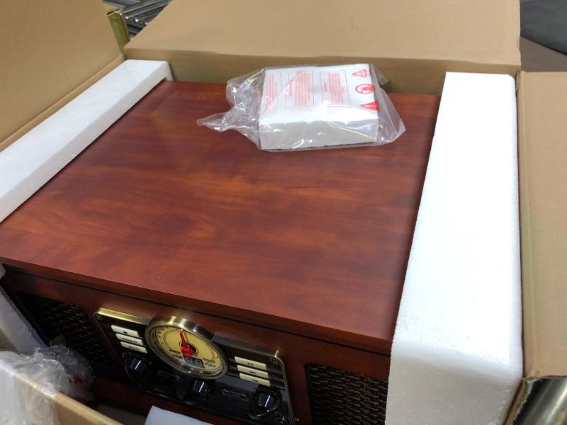 Photo 1 of Victrola Nostalgic 6-in-1 Bluetooth Record Player & Multimedia Center with Built-in Speakers - 3-Speed Turntable, CD & Cassette Player, FM Radio | Wireless Music Streaming | Mahogany Mahogany Entertainment Center