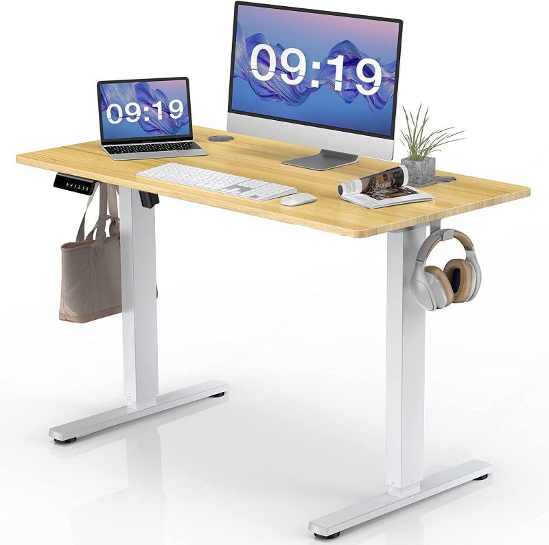 Photo 1 of Standing Desk, 48 x 24 in Electric Height Adjustable Computer Desk Home Office Desks Sit Stand up Desk Computer Table with Memory Controller/Headphone Hook, Natural
