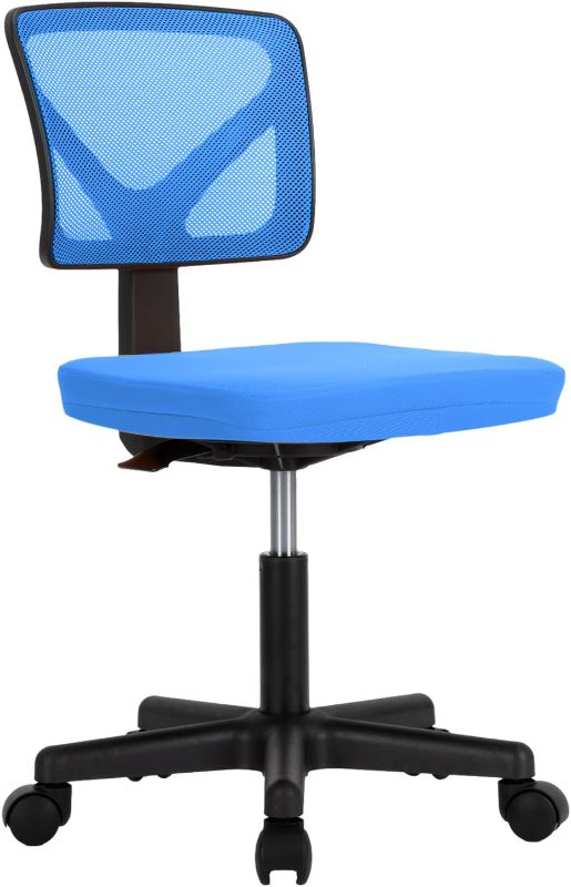 Photo 1 of Home Office Desk Chair, Ergonomic Armless Chair,Height Adjustable Low-Back Mesh Chair, Computer Task Chair Swivel Rolling with Lumbar Support,Blue
