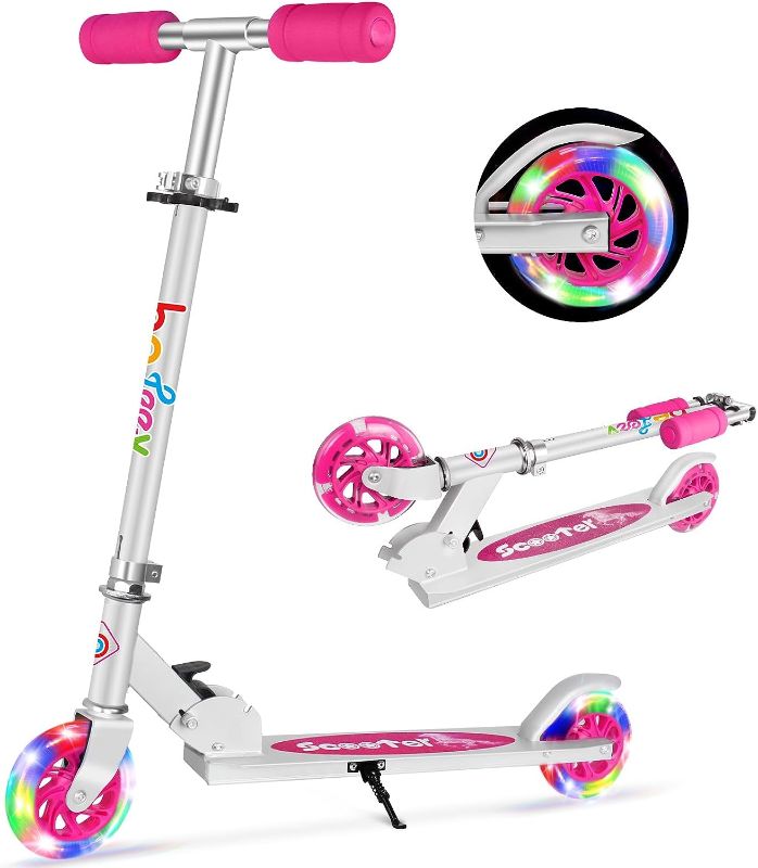 Photo 1 of BELEEV V1 Scooters for Kids, 2 Wheel Folding Kick Scooter for Girls Boys, 3 Adjustable Height, Light Up Wheels, Lightweight Scooter with Sturdy Frame, Kickstand for Children 3 to 12 Years Old
