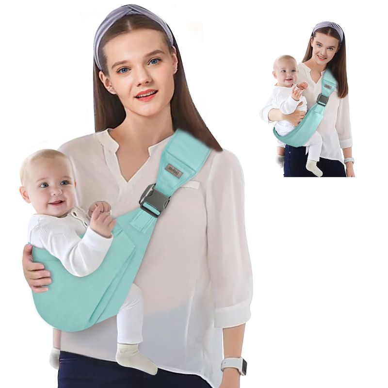 Photo 1 of Baby Sling Carrier, Adjustable One Shoulder Labor-Saving Baby Holder Carrier, Baby Mesh Half Wrapped Sling Hip Carrier for Newborn to Toddler?Light Green)
