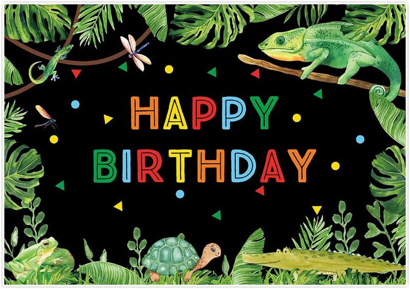 Photo 1 of Allenjoy 82" x 59" Reptile Swamp Birthday Backdrop Child Jungle Background Wild One Party Banner Cartoon Safari Animal Crocodile Lizard Turtle Palm Leaves Photo Booth Props Cake Table Supplies Decor
