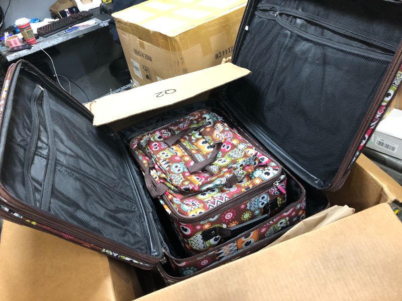 Photo 2 of Rockland Jungle Softside Upright Luggage Set, Owl, 4-Piece (14/29/24/28) 4-Piece Set (14/29/24/28) Owl