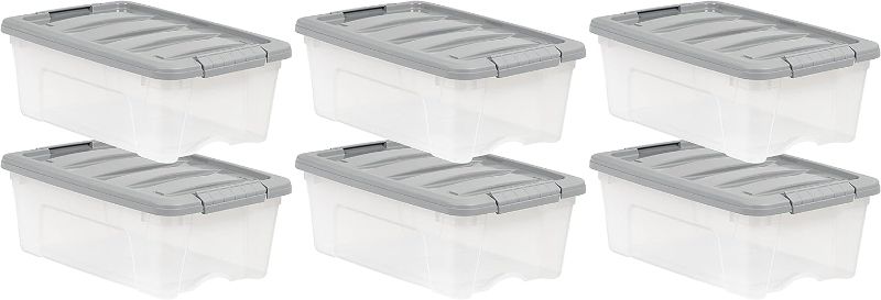 Photo 1 of Amazon Basics 12 Quart Stackable Plastic Storage Bins with Latching Lids- Clear/ Grey- Pack of 6
