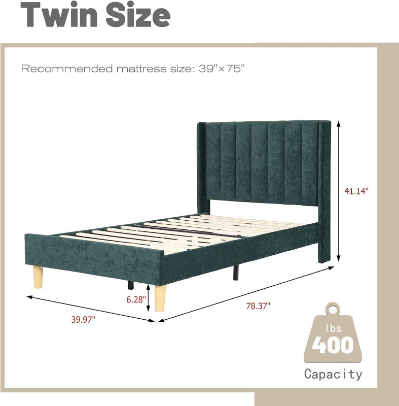 Photo 5 of AGARTT Upholstered Platform Bed Frame Twin Size with Headboard and Footboard/Wooden Slats Support/No Box Spring Needed/Easy Assembly,Black Linen Twin Black Linen