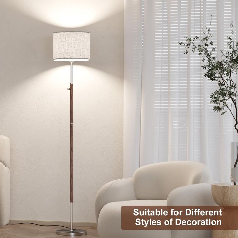 Photo 1 of Jeagop Floor Lamp for Living Room, Fully Dimmable Floor Lamps with Walnut Wood Finish, Modern Standing Lamp with Linen Lamp Shade, Tall Lamp for Living Room...
