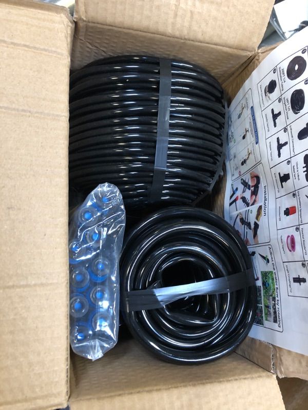 Photo 2 of 223FT Automatic Drip Irrigation Kits, Garden Watering System for Greenhouse, Yard and Lawn - with 1/2 inch 1/4 inch Distribution Tubing Hose Drip Emitters Adjustable Misting Sprinkler Fittings
