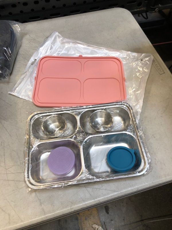 Photo 1 of Bento Lunch Box Stainless Steel Lunch Container for Kids,Reusable 4 Compartments Metal Lunch Boxes Leakproof Food Meal Prep Lunch Containers for Kids,2P Dip Containers,Dishwasher,Freezer Safe,BPA-Free ( PINK ) 
