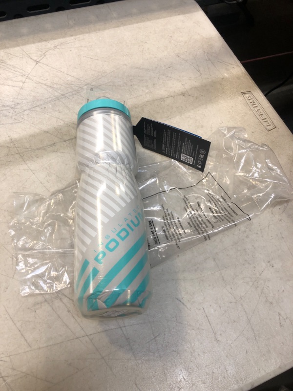 Photo 2 of CamelBak Podium Chill Insulated Bike Water Bottle - Easy Squeeze Bottle - Fits Most Bike Cages - 24oz, Grey/Teal Stripe Grey/Teal Stripe 24 oz Water Bottle