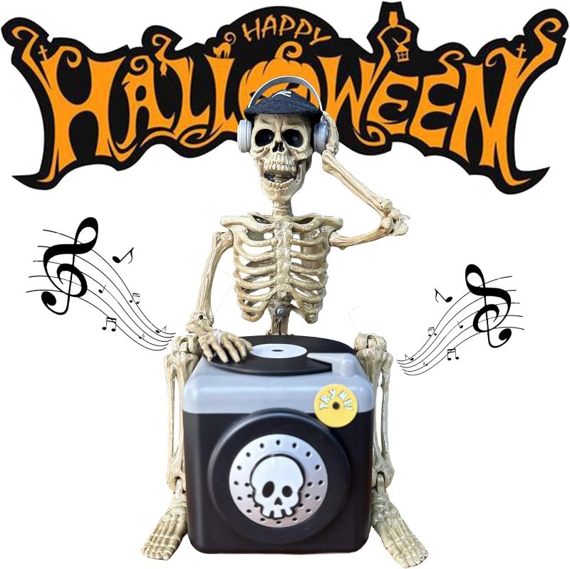 Photo 1 of ( PACK OF 2 ) COZY-PAVILION Halloween Skeleton Decorations Indoor Animated Halloween Decor DJ Player with Music, Tabletop Animatronics for Party Office, Collectible Figurines Gifts for Friends
