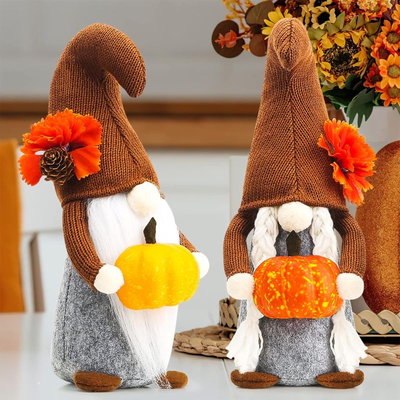 Photo 1 of ( PACK OF 3 ) LAAUA Fall Gnomes Thanksgiving Decorations for Home 2Pcs Fall Decor Handmade Knitted Faceless Elf Wear Pine Cone Pumpkin Fall Decorations for Indoor Table Ornaments Gifts
