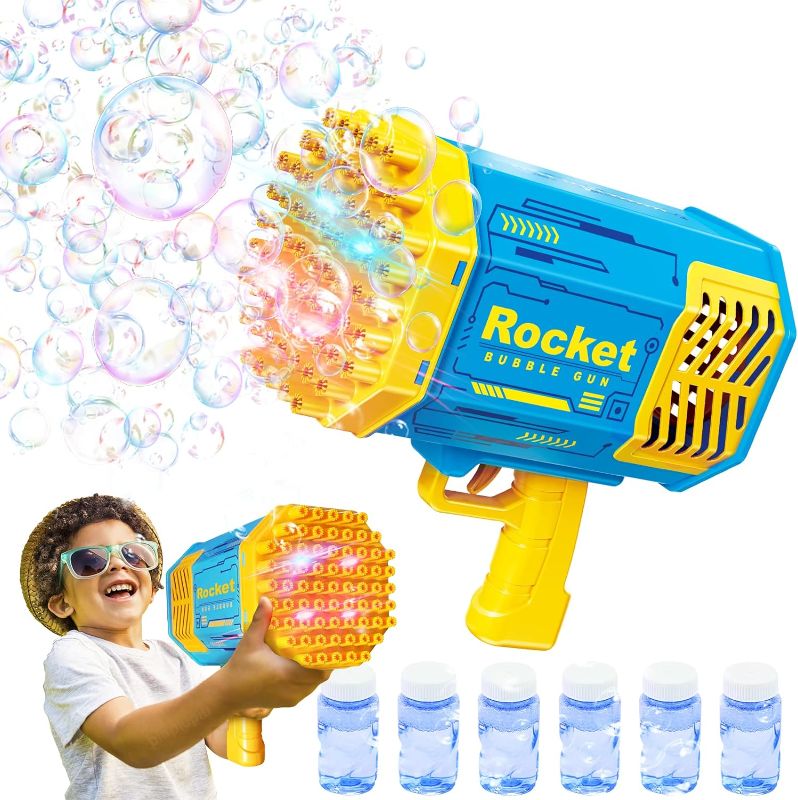 Photo 1 of 69 Holes Rocket Bubble Gun, Bubble Machine Gun Toy with 6 Bottles Bubble Solution, Big Bubbles Guns Toys for Kids Adults Wedding Party Christmas Birthday Present Idea Gift (Blue)
