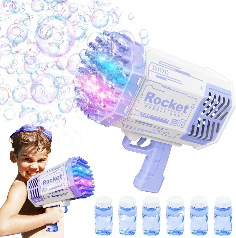 Photo 1 of 69 Holes Rocket Bubble Gun, Bubble Machine Gun Toy with 6 Bottles Bubble Solution, Big Bubbles Guns Toys for Kids Adults Wedding Party Christmas Birthday Present Idea Gift (Purple)
