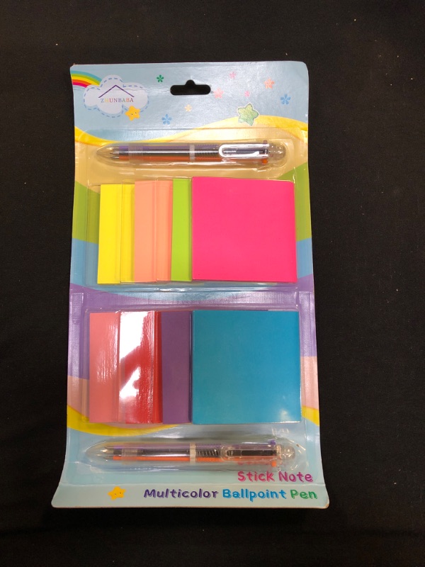 Photo 2 of ZHUNBABA Sticky Notes (8Pads),3x3 Sticky Notes 50 Sheets,2 Multicolor Pen in One,Colored Ballpoint Pens Sticky Pads Posted Notes for Home Office School Supplies, Party Favors, Desk Accessoriess.
