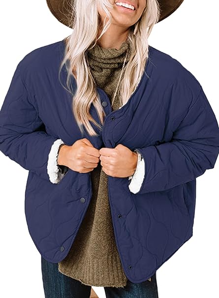 Photo 1 of SHEWIN Sherpa Puffer Jackets for Women Button Down Reversible Diamond Quilted Lightweight Fleece Jackets XL