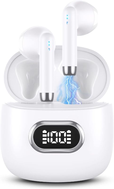 Photo 1 of Wireless Earbuds 5.3 Wireless Headphones with LED Display Charging Case, Waterproof IPX7 Hands-Free Headset with Mic, Hi-Fi Stereo Sound, Touch Control, 40 Hours Playback, for iPhone/Android, White
