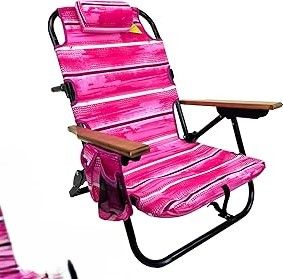 Photo 1 of Backpack Beach Chair 5 Reclining Positions Cup Holder Pouch on Side Padded Pillow Storage Bag on Back Lightweight Rustproof Aluminum Black Frame, 2 Pack, Pinks
