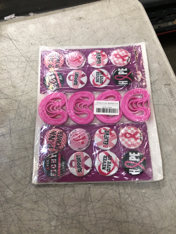 Photo 3 of 56 Pcs Breast Cancer Awareness Accessories Include 24Pcs Breast Cancer Awareness Bracelets and 32Pcs Breast Cancer Buttons, Fundraising Charity Giveaways Breast Cancer Charity Event Survivor Campaign