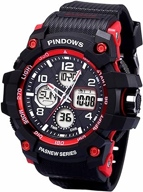 Photo 1 of PINDOWS Men Watch for Men Digital Sports Watch, Outdoor Waterproof Military Digital Watch LED Screen Large Face Dual Dial Time and Stopwatch Alarm Wristwatch