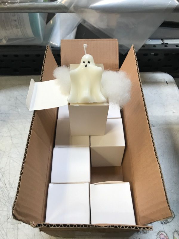 Photo 2 of 10 Pieces Halloween Ghost Candles Burning Candles Soy Wax White Halloween Decor Candles for Halloween Party Decorations, Pumpkin