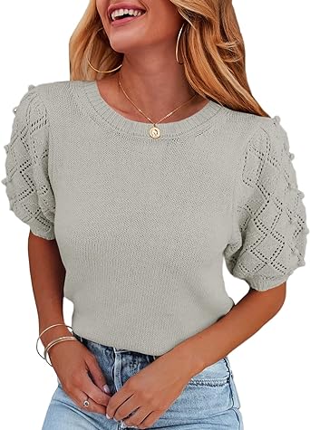 Photo 1 of Carryvicty Women's Puff Short Sleeve Sweater Tops Spring Crew Neck Dot Knit Lightweight Pullover Shirt --- UNKNONWN SIZE --- SEALED 