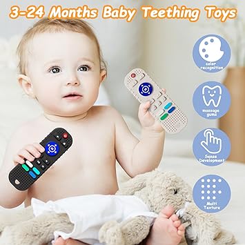 Photo 1 of 2 Pack Soft Silicone Teething Toys for Toddlers, Babies, Boys, Girls, 6-12 Months Baby Remote Control Shape Molar Teether Chew Toys Set Gift