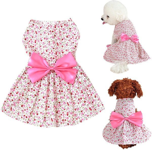 Photo 1 of Brocarp Dog Dress- Puppy Floral Princess Dresses, Dog Dress Bowknot Tutu Skirt, Thin Cute Pet Summer Clothes Apparel for Small Medium Girl Dogs Cats Kitten, Dog Flower Sundress Doggy Outfit Costume : Pet Supplies SIZE SMALL 