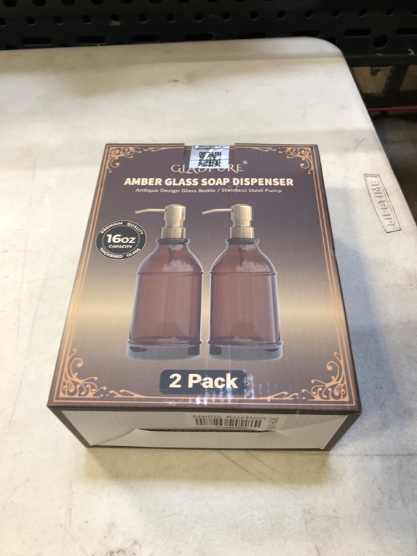Photo 1 of 2 Pack Thick Amber Glass Pint Jar Soap Dispenser with Matte Black Stainless Steel Pump, 16ounce Boston Round Bottles Dispenser with Rustproof Pump for Essential Oil, Lotion Soap