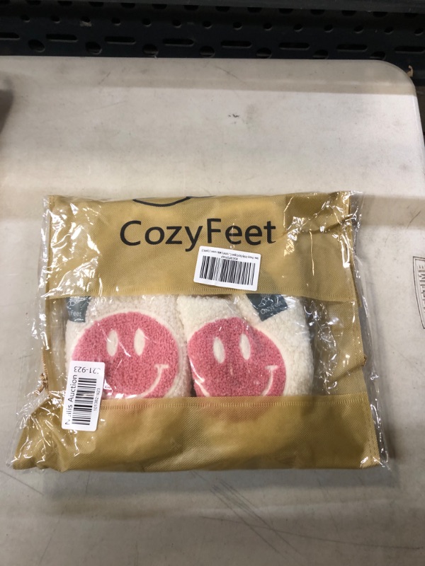Photo 1 of Preppy Stuff Smiley Face Slippers for Women – Soft Fleece Lining & Thick Rubber Sole house slippers for women – Wool-Like, Cozy Indoor Preppy Slippers – Early 2000s Smile Slippers by CozyFeet, US Size 8.5 - 10.5 7 Wide Pink