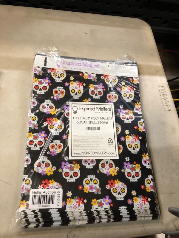 Photo 1 of 100 10X13 " POLY MAILERS SUGAR SKULL PRINT 