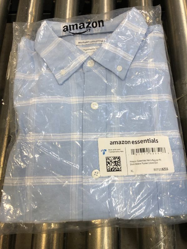 Photo 2 of Amazon Essentials Men's Regular-Fit Short-Sleeve Pocket Oxford Shirt X-Large Blue Windowpane