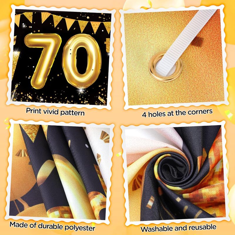 Photo 1 of 70th Birthday Decorations for Men Women Black and Gold, Black Gold Birthday Yard Banner Sign and 18 PCS 70th Happy Birthday Balloons for 70th Anniversary Birthday Party Supplies Outdoor Yard Decor
