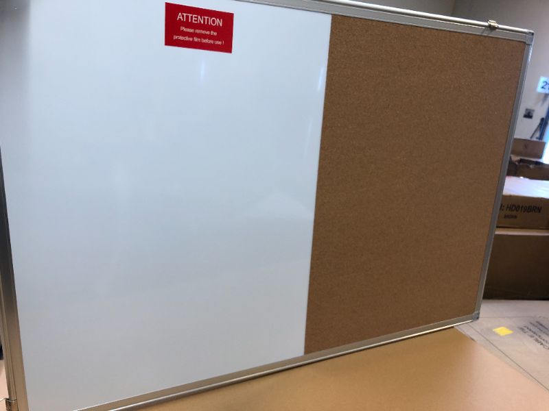 Photo 4 of Combination Whiteboard Bulletin Cork Board, Vision Board 2023, 36 x 24 Cork Board White Board Combo 3' x 2' Magnetic Dry Erase Board + Corkboard for Homeschooling, Office, Classroom , Silver 36x24