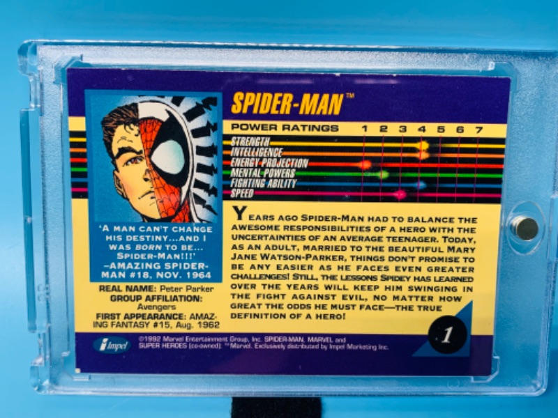 Photo 2 of 625104…1992 marvel Spider-Man card 1 in hard plastic case