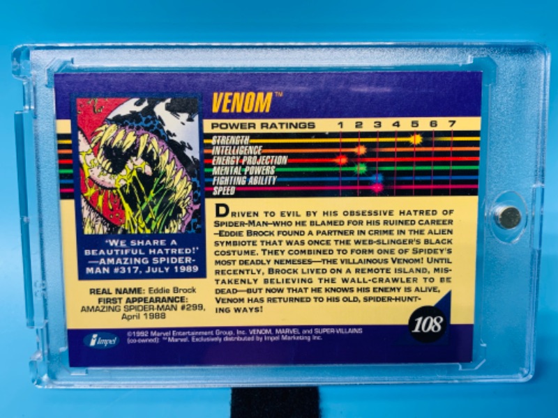 Photo 2 of 625105…1992 marvel venom card 108 in hard plastic case 