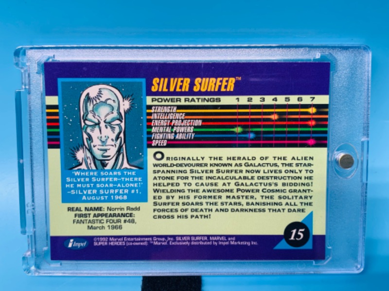 Photo 2 of 625106…1992 marvel silver surfer card 15  in hard plastic case 