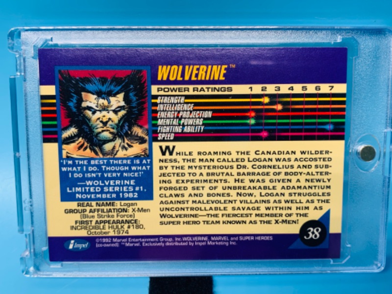 Photo 2 of 625107…1992 marvel Wolverine card 38  in hard plastic case 