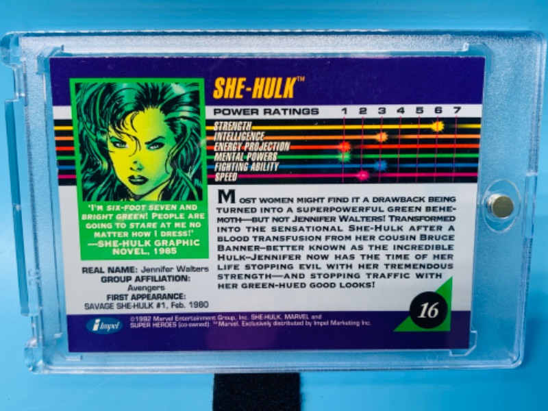 Photo 1 of 625108…1992 marvel she hulk card 16  in hard plastic case 