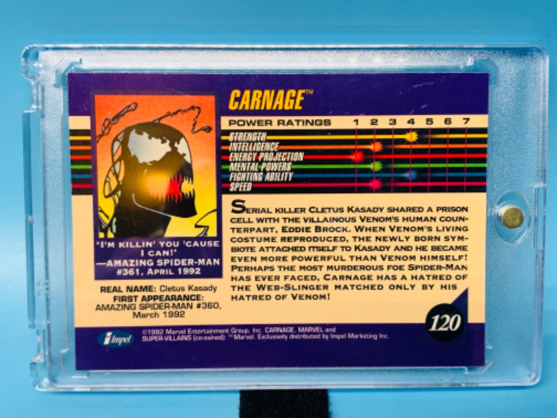 Photo 2 of 625109…1992. Marvel carnage card 120  in hard plastic case 