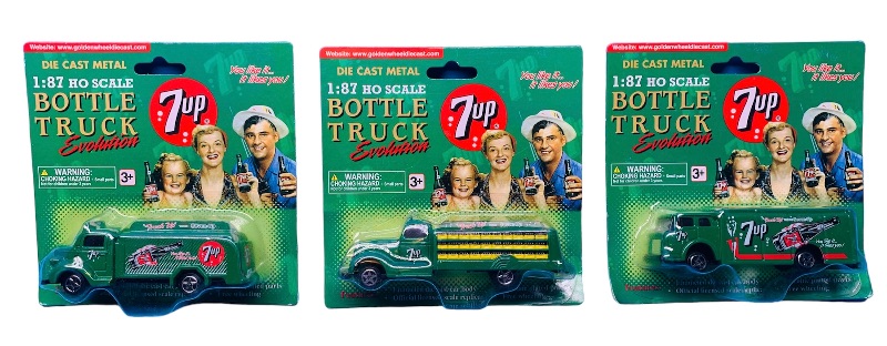 Photo 1 of 625124…3 die cast 7up bottle trucks 1:87 scale