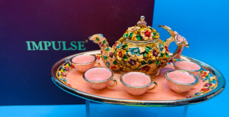 Photo 1 of 625633… 6” impulse jeweled and crystal enamel hinged trinket box in satin lined box 