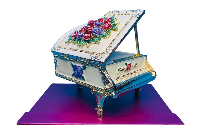 Photo 1 of 625634…   4” impulse musical jeweled and crystal enamel hinged trinket box in satin lined box 